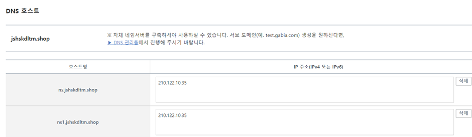 DNS 호스트 명 설정